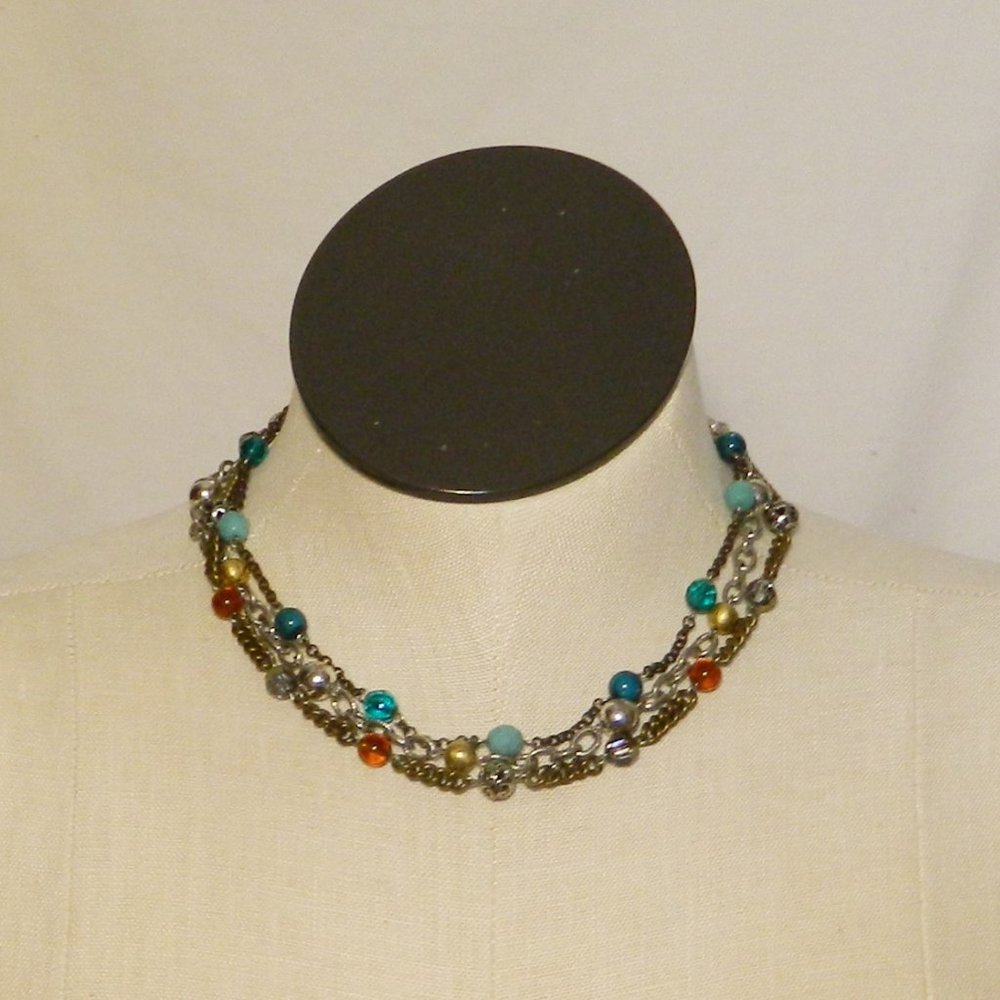 Brighton Layered Necklace Silvertone and Multi Stones EUC!